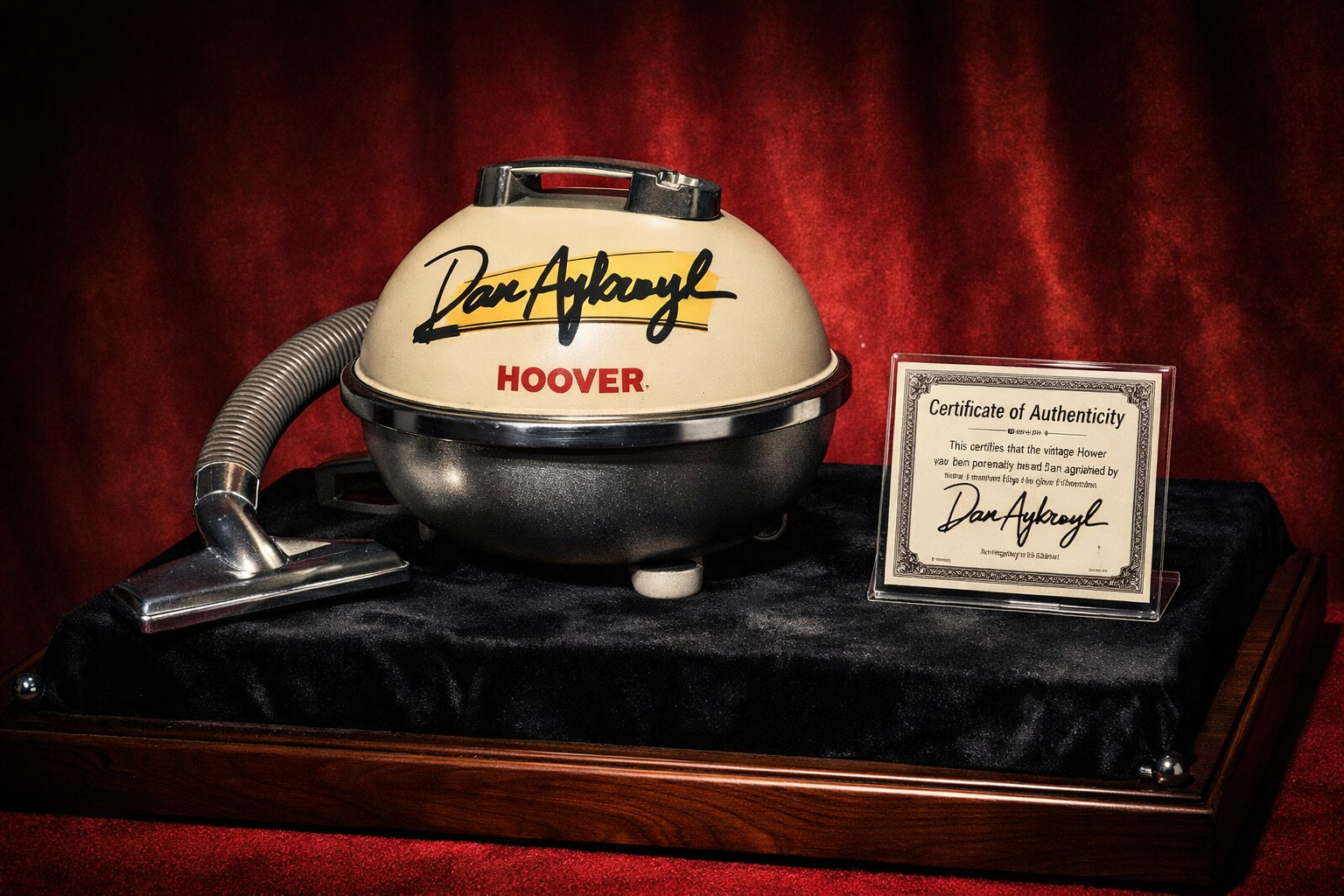 Vintage vacuum cleaner with autograph sticker and certificate of authenticity