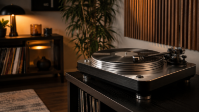 Audio-Technica AT-LP120XBT-USB-style turntable in a listening room