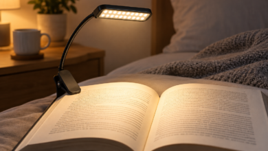 Gritin 19 LED rechargeable book light illuminating an open book