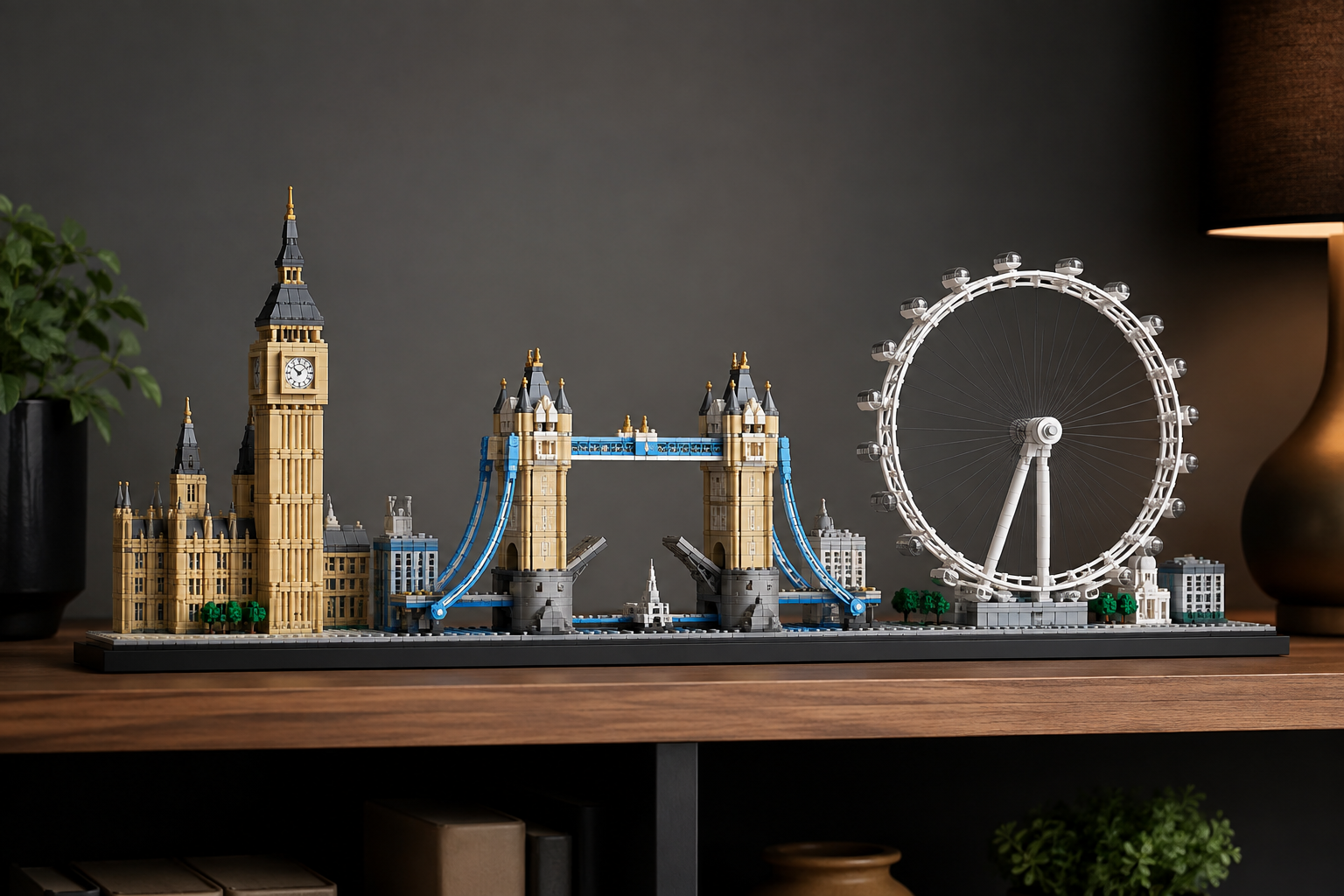 Buildable London skyline display model on a shelf