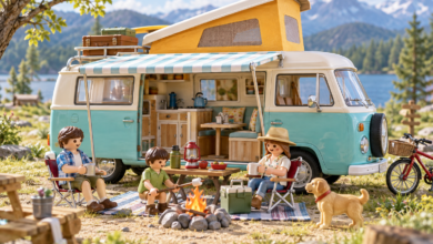 Playmobil Volkswagen T1 Camping playset with retro camper van and accessories
